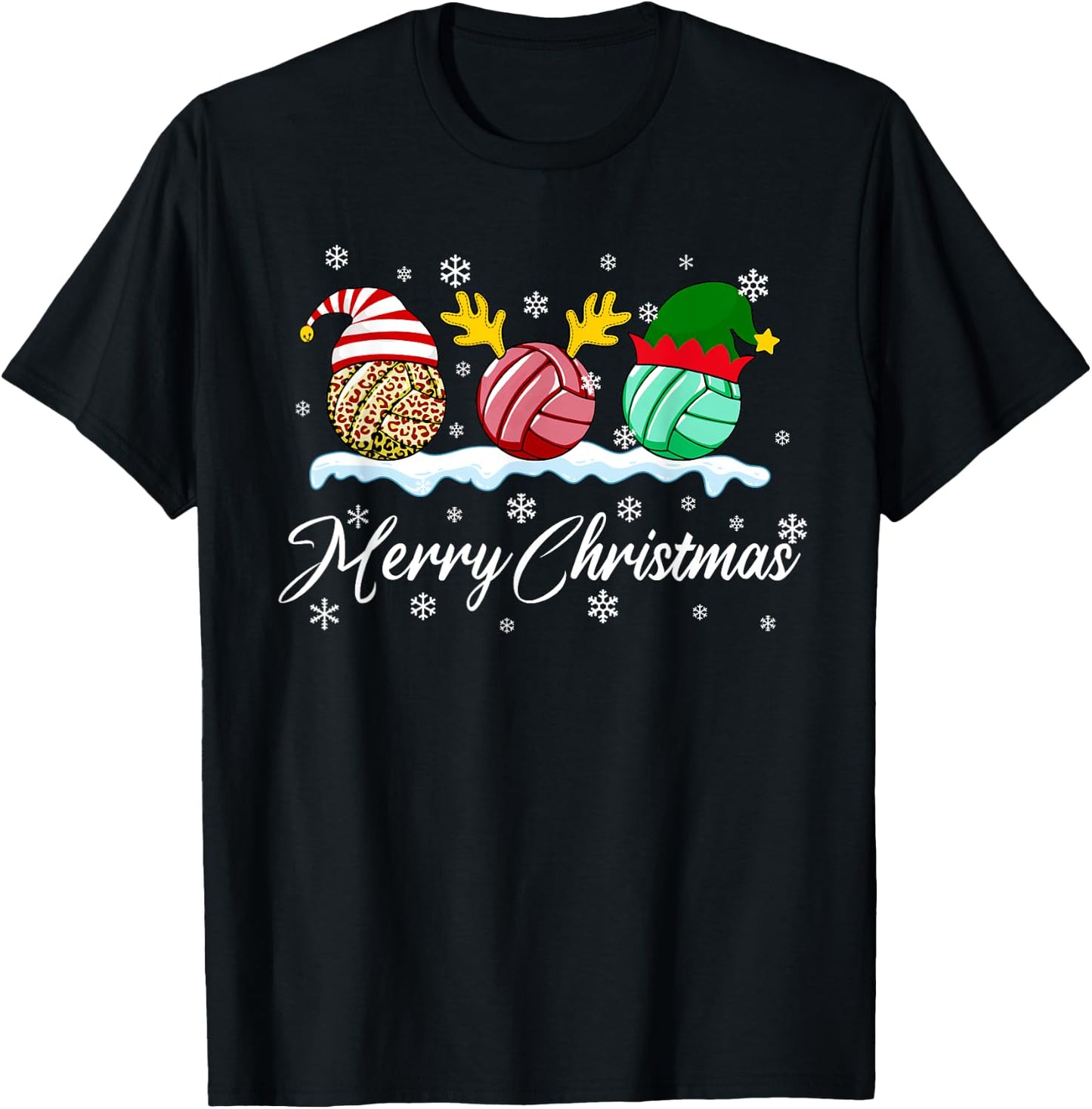 Volleyball Balls Christmas Buffalo Plaid Santa Hat Reindeer T-Shirt - T-Shirt | Black