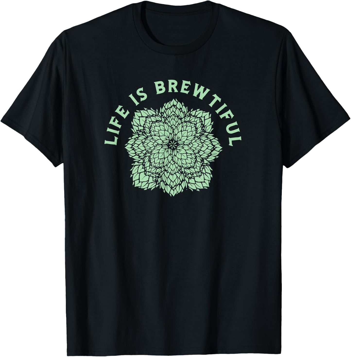 Life is Brewtiful - The Hops Mandala Kaleidoscope Beer Fan T-Shirt - T-Shirt | Black