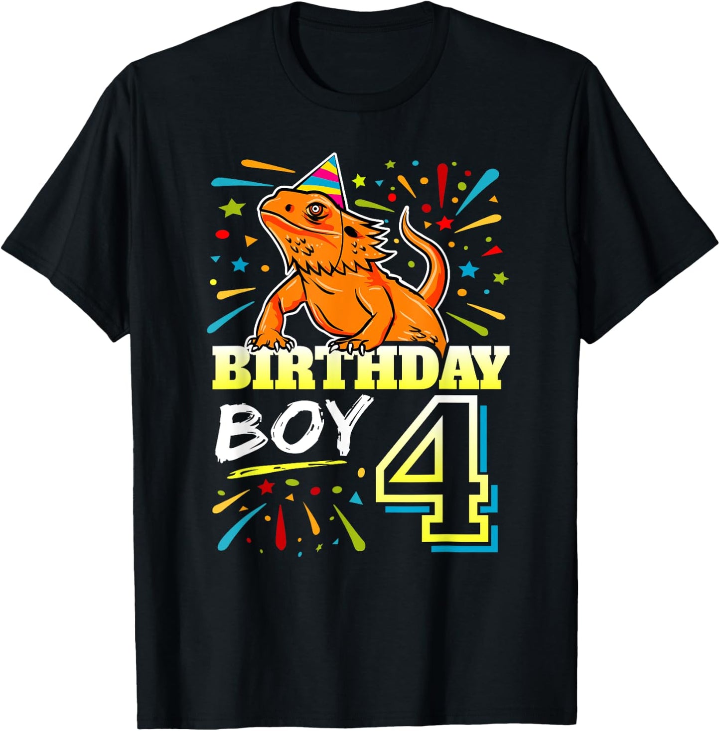 Bearded Dragon Lizard Kids 4th Birthday - 4 Year Old Boy T-Shirt - T-Shirt | Black