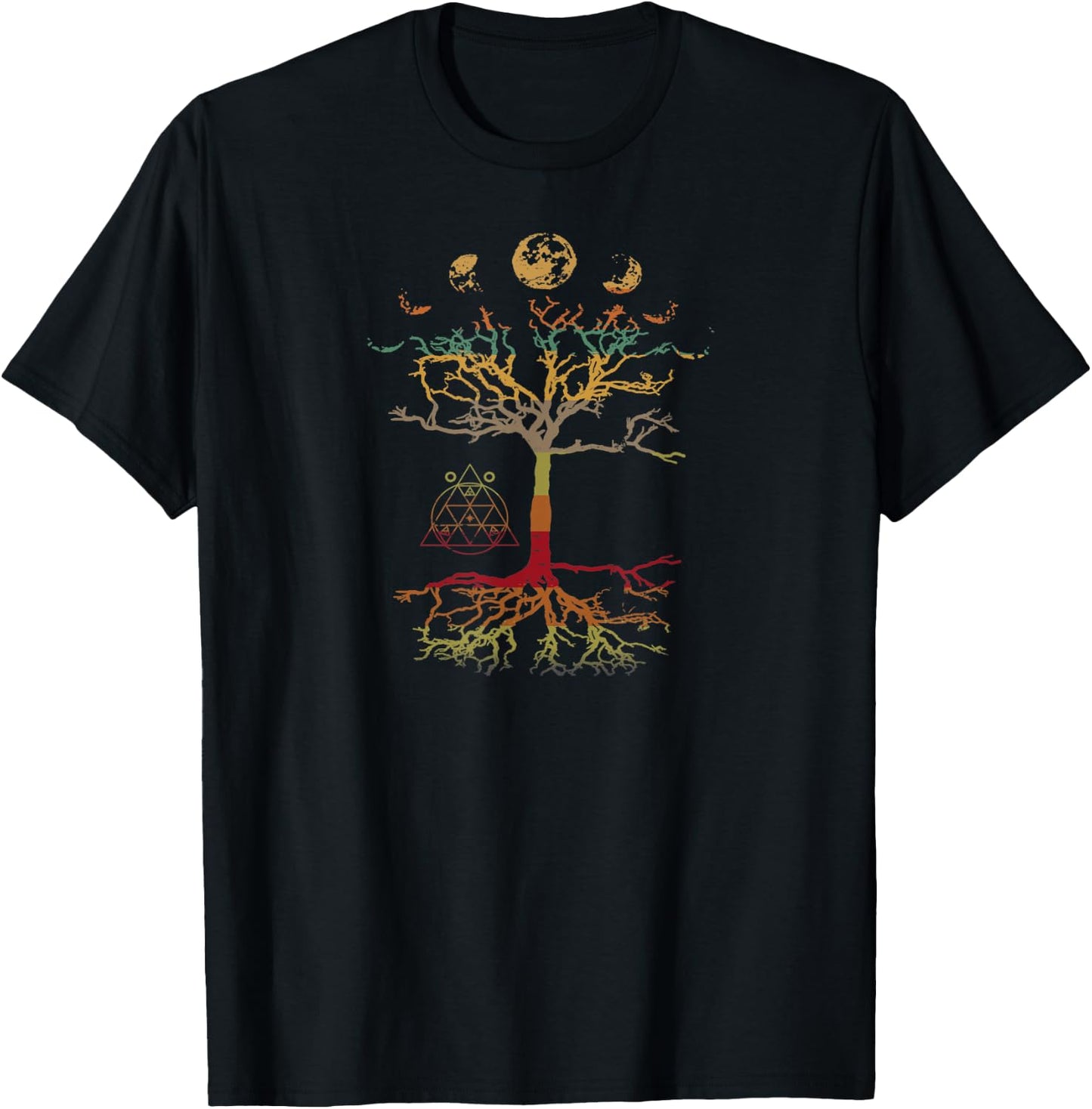 Phases of the Moon Tree of Life Retro Hippie T-Shirt - T-Shirt | Black