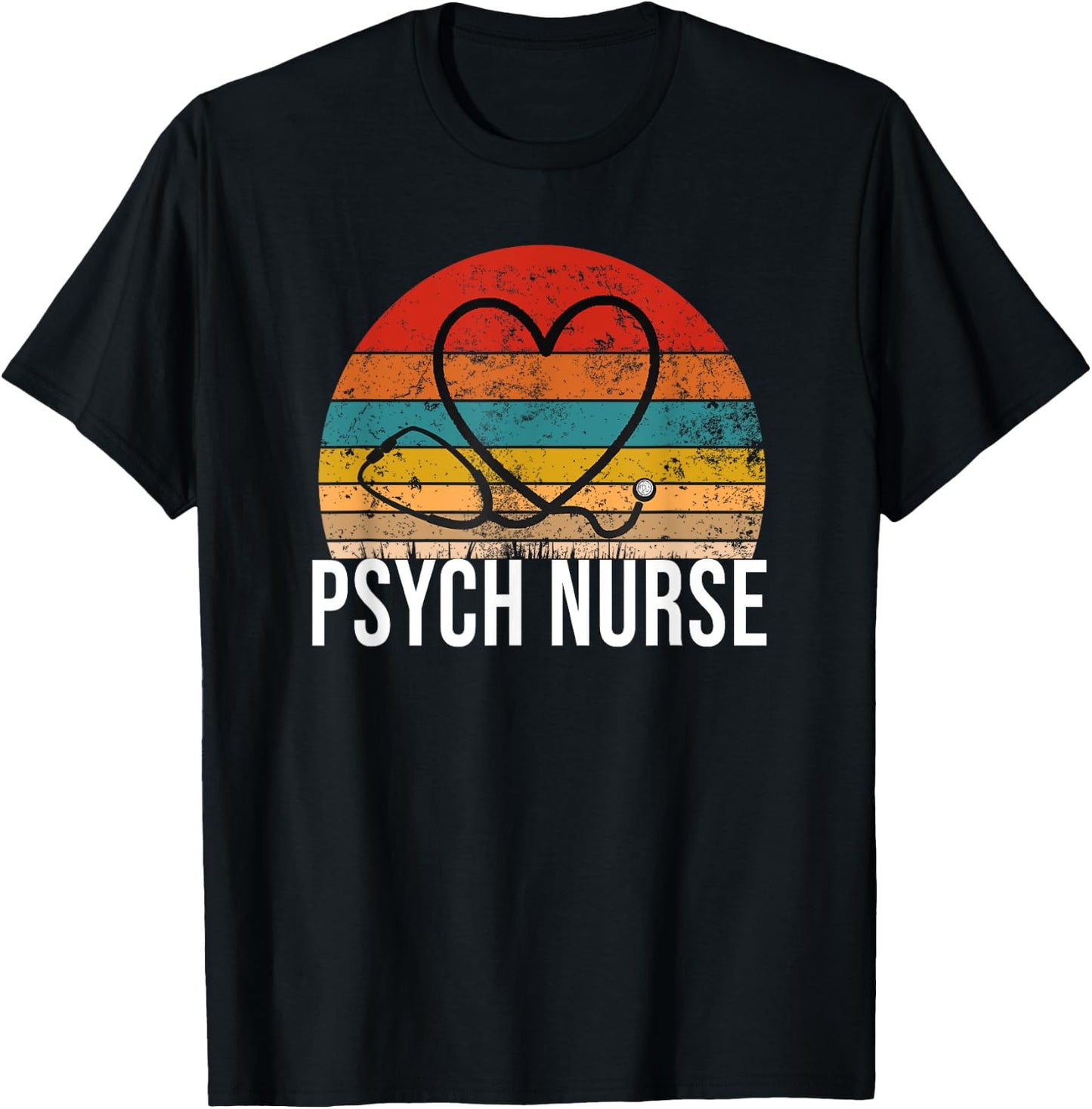 Psych Nurse Stethoscope Heart T-Shirt - T-Shirt | Black