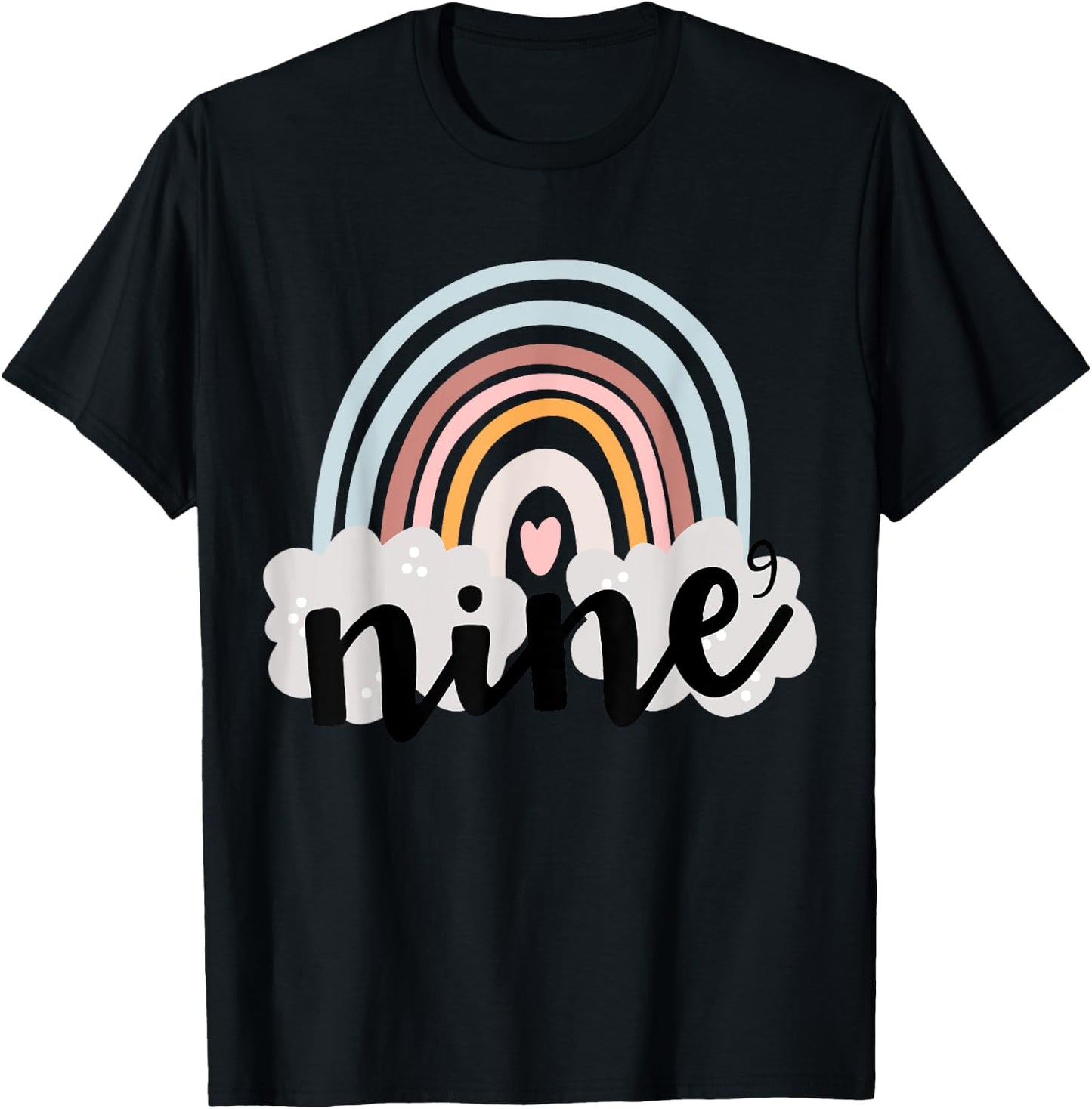 Nine Year Birthday Rainbow Party Boho Family 9 Year Old T-Shirt - T-Shirt | Black