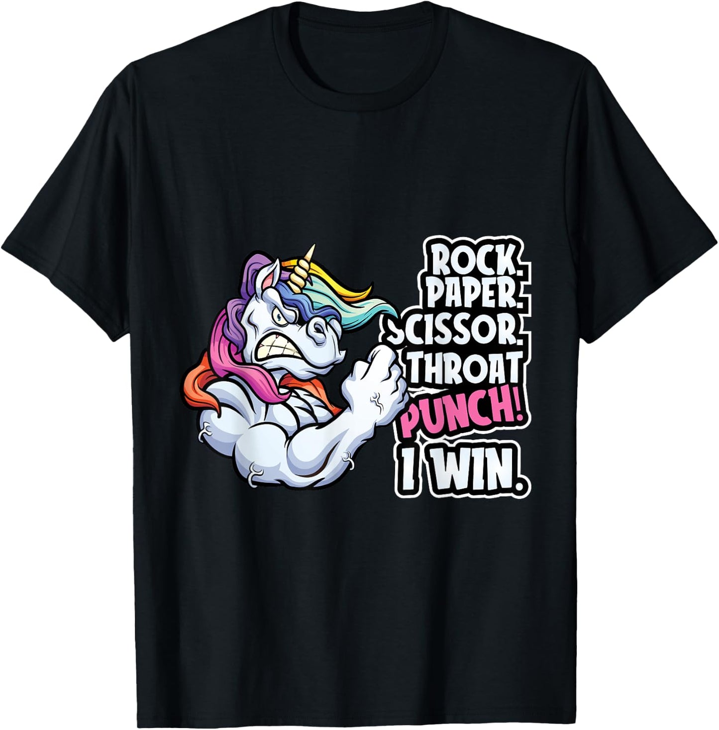 Rock Paper Throat Punch I Win - Funny Unicorn Theme Scissors T-Shirt - T-Shirt | Black
