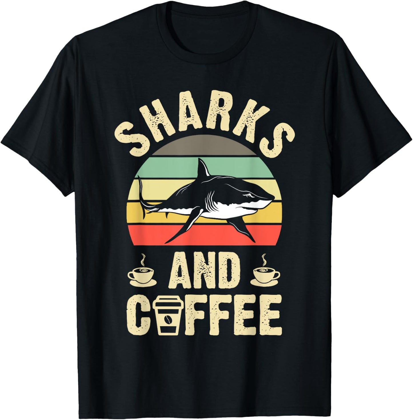 I like Sharks & Coffee Funny vintage Pet theme lover gift T-Shirt - T-Shirt | Black