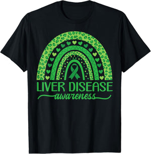 Boho Rainbow Liver Cancer Awareness with Green Ribbon T-Shirt - T-Shirt | Black