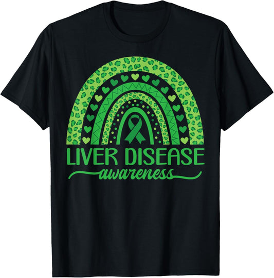 Boho Rainbow Liver Cancer Awareness with Green Ribbon T-Shirt - T-Shirt | Black