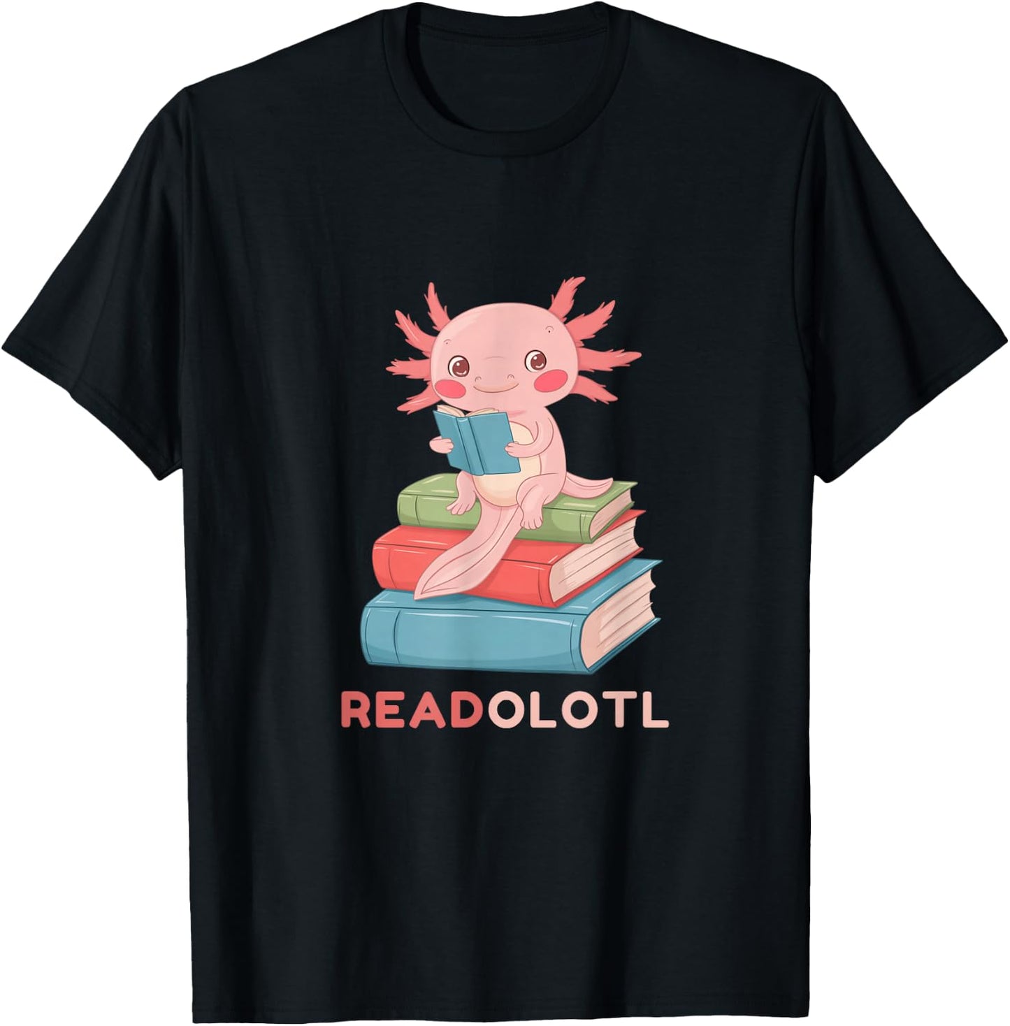Readolotl Design Cute Axolotl Reader T-Shirt - T-Shirt | Black