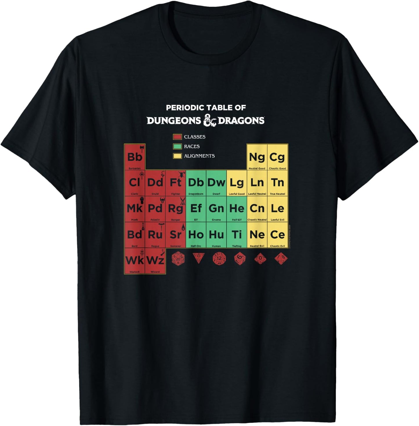 Dungeons & Dragons Periodic Table Classes Races Alignments T-Shirt - T-Shirt | Black
