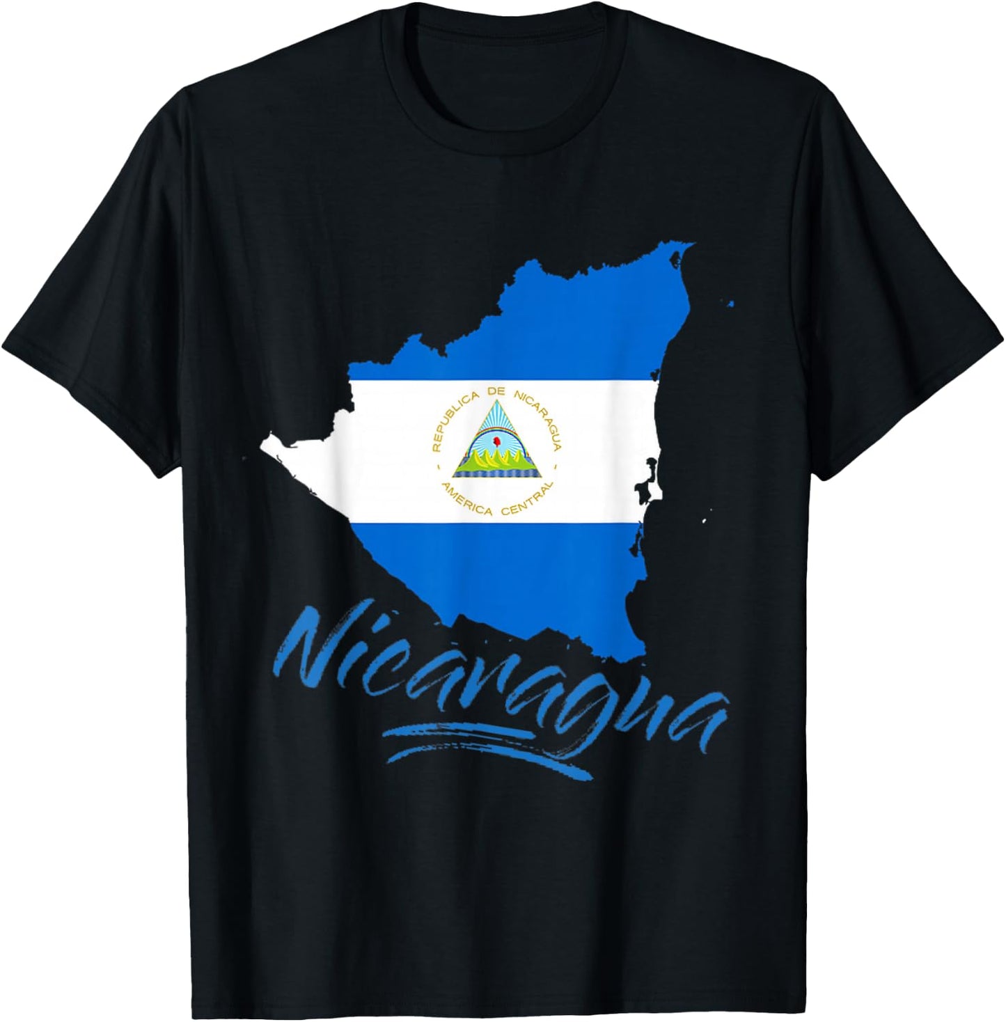 Nicaragua Blue Flag Men Women Kids De Nicaragua T-Shirt - T-Shirt | Black