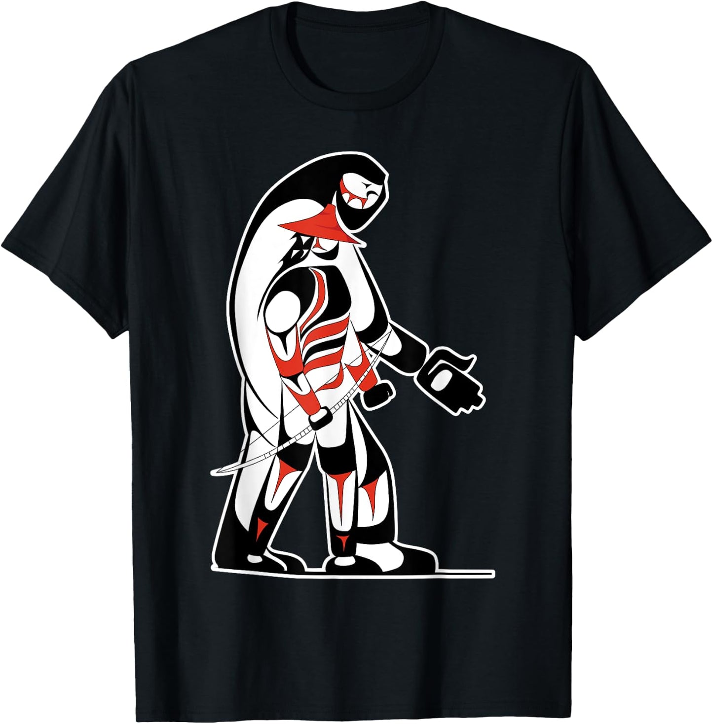 "The Hunter" Native Salish Artwork Hunter and Bigfoot Tribal T-Shirt - T-Shirt | Black