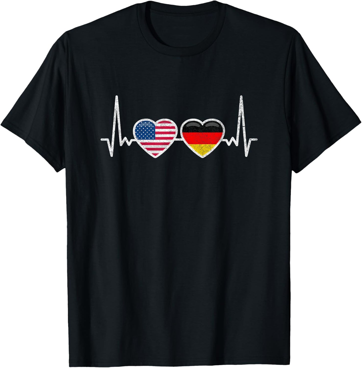 Germany USA Heartbeat Flag American German T-Shirt - T-Shirt | Black