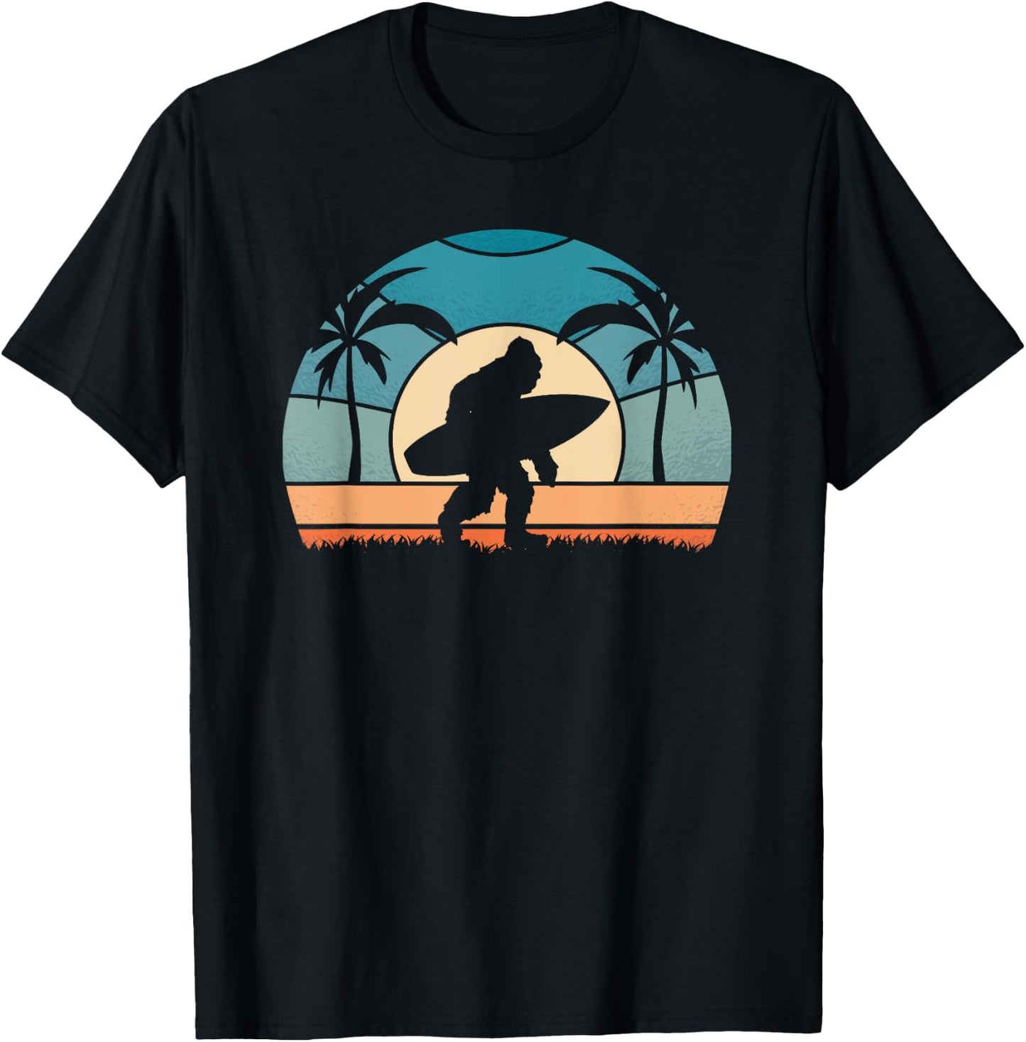 Bigfoot Surfer on the Beach Surfing Vintage Bigfoot Women Girls Kids T-Shirt - T-Shirt | Black