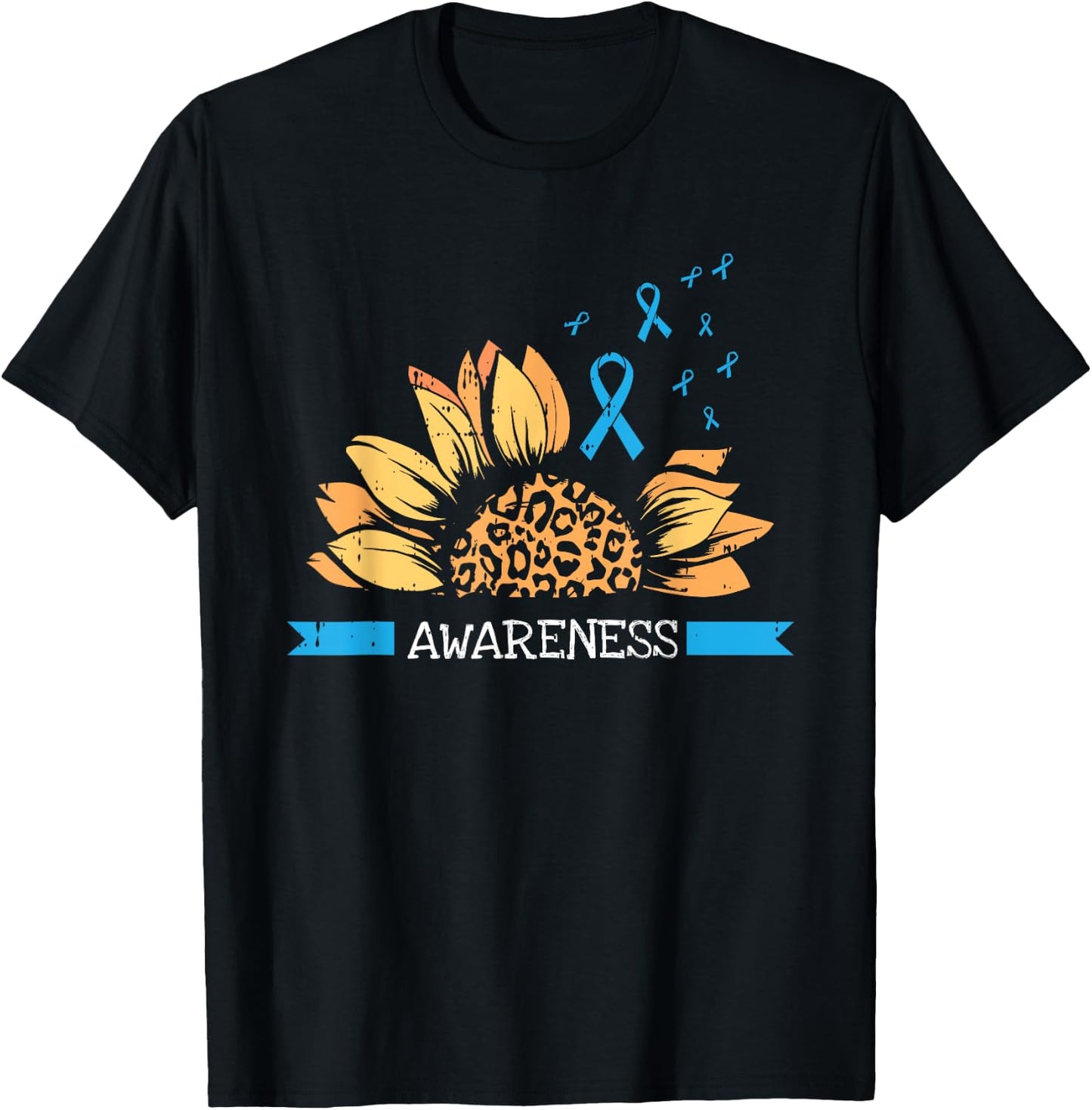 Sunflower Blue Ribbon Prostate Colon Cancer Awareness Gifts T-Shirt - T-Shirt | Black