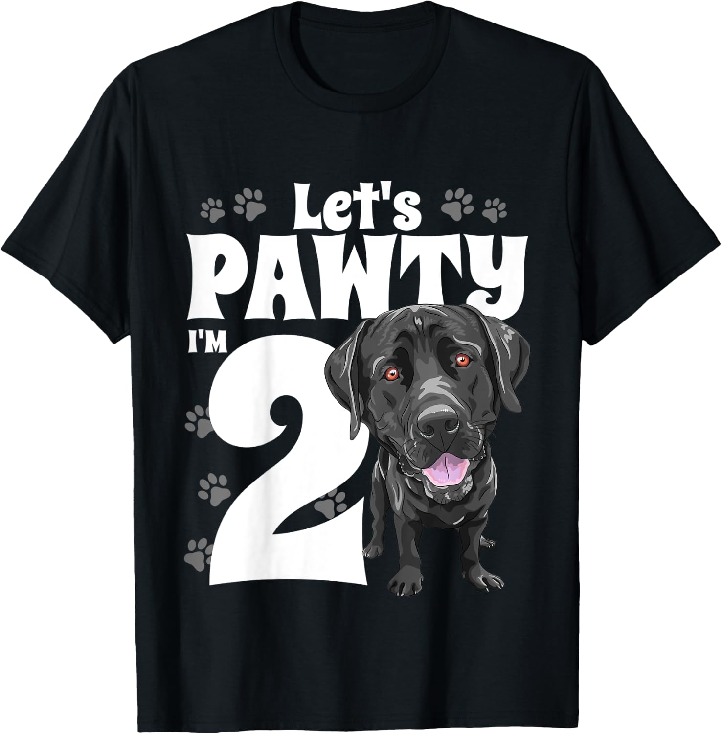 2 Year Old Black Lab Dog Birthday Pawty Labrador 2nd Gift Kids T-Shirt - T-Shirt | Black