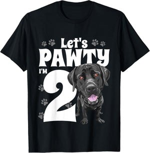 2 Year Old Black Lab Dog Birthday Pawty Labrador 2nd Gift Kids T-Shirt - T-Shirt | Black
