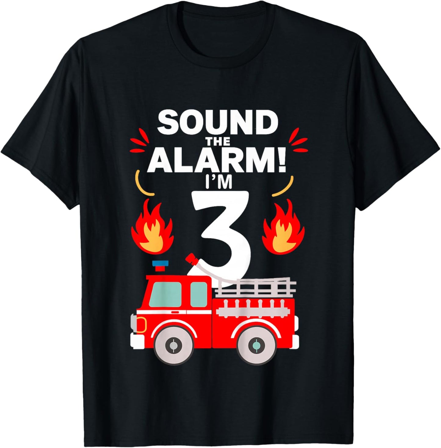 Kids 3rd Birthday Fire Truck 3 Year Old Birthday Boy Firefighter T-Shirt - T-Shirt | Black