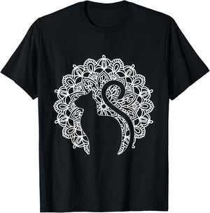 Cat Shirt Zen Cat Print Mandala Shirt Yoga T-Shirt - T-Shirt | Black