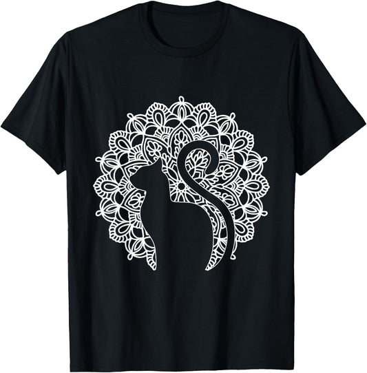 Cat Shirt Zen Cat Print Mandala Shirt Yoga T-Shirt - T-Shirt | Black
