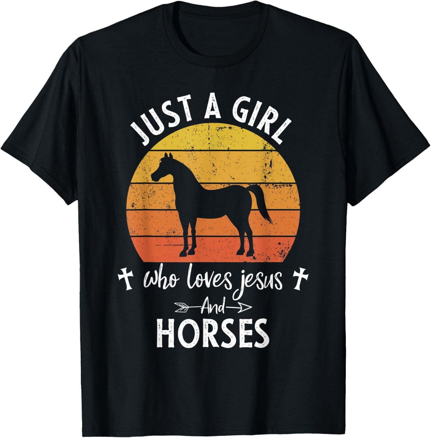 Just A Girl Who Loves Jesus And Horses Cute Christians Gift T-Shirt - T-Shirt | Black