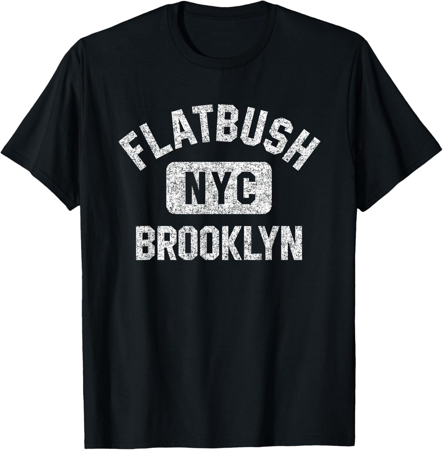 Flatbush Brooklyn NYC Gym Style Distressed White Print T-Shirt - T-Shirt | Black