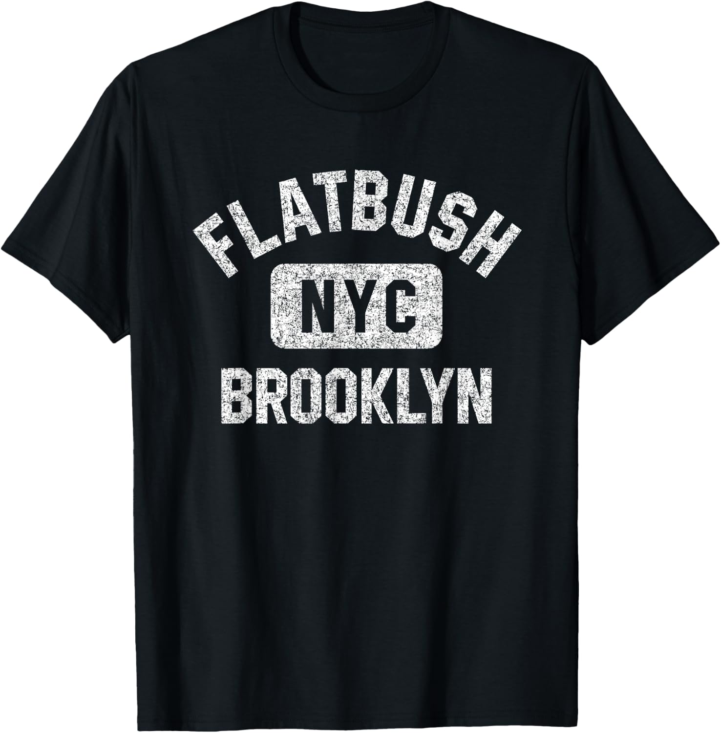 Flatbush Brooklyn NYC Gym Style Distressed White Print T-Shirt - T-Shirt | Black
