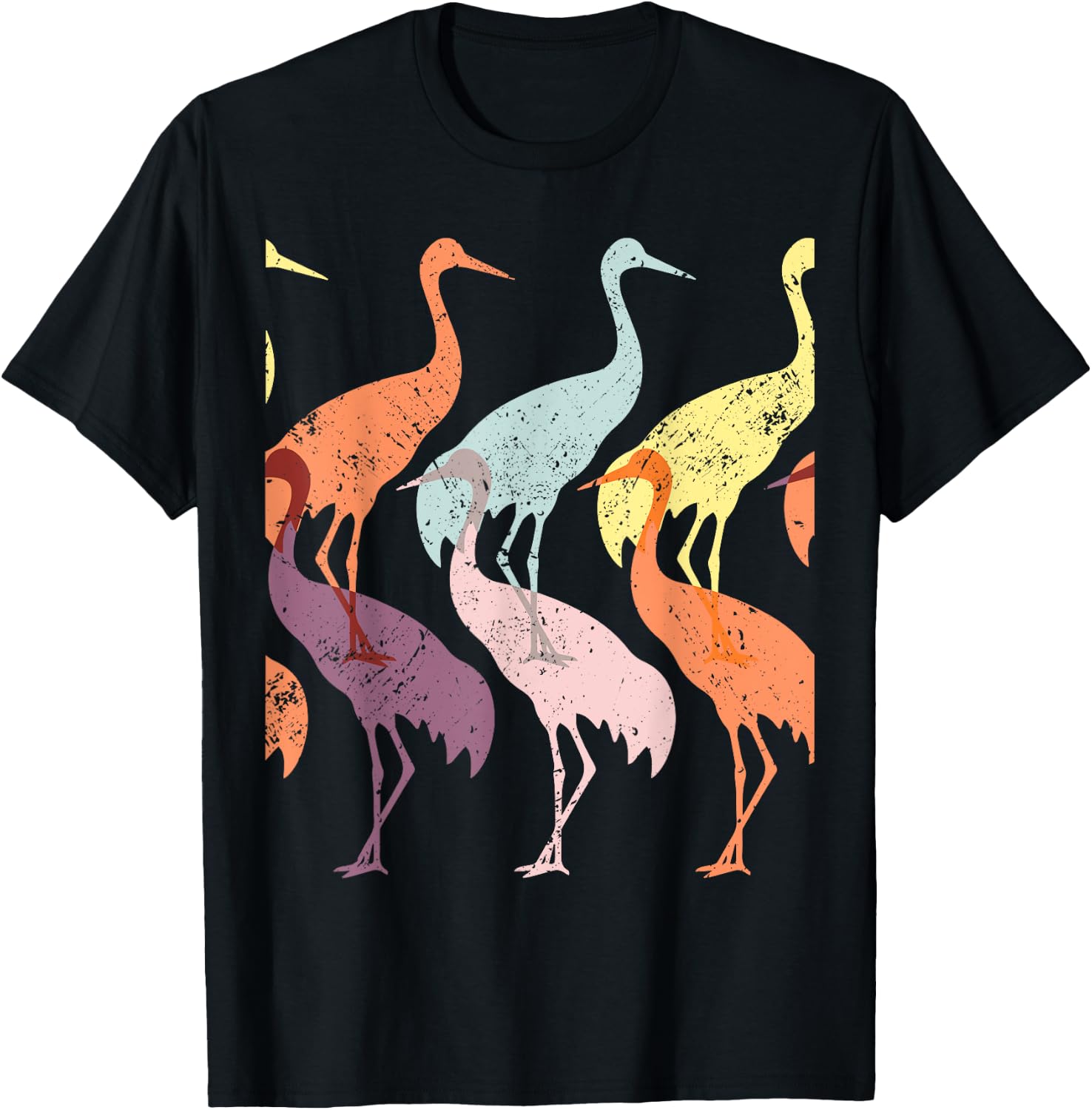 Sandhill Crane Bird Art 60s Style Minimal Hippy Birder T-Shirt - T-Shirt | Black