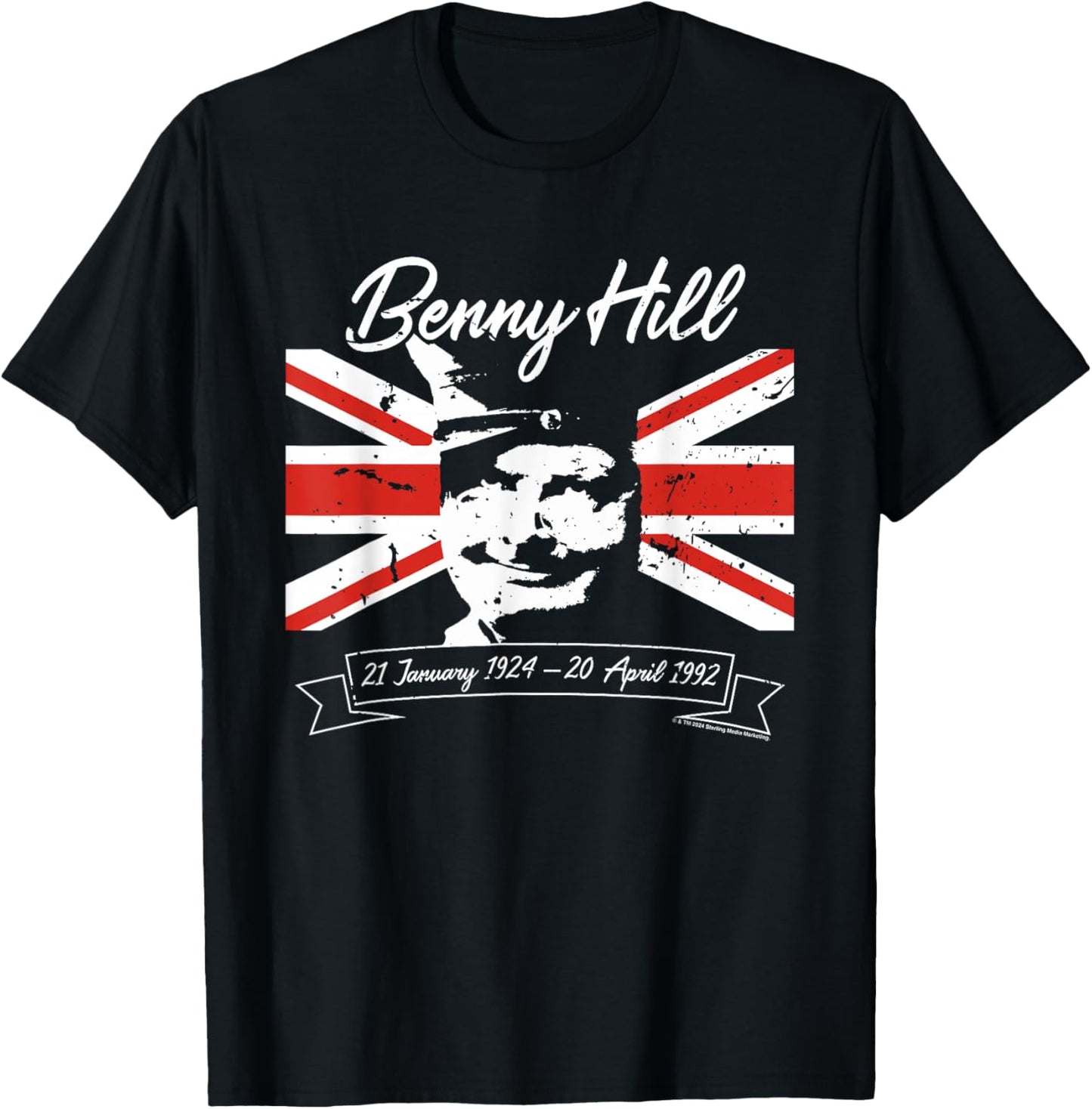 Benny Hill Show Comedian Smile Union Jack Flag T-Shirt - T-Shirt | Black