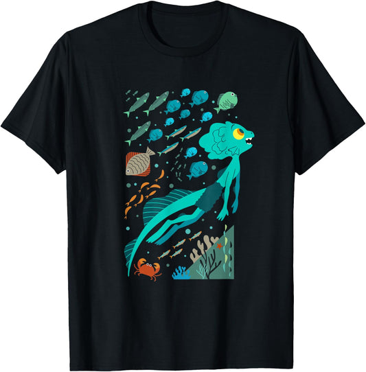 Disney Pixar Luca Swimming with Fishes T-Shirt - T-Shirt | Black