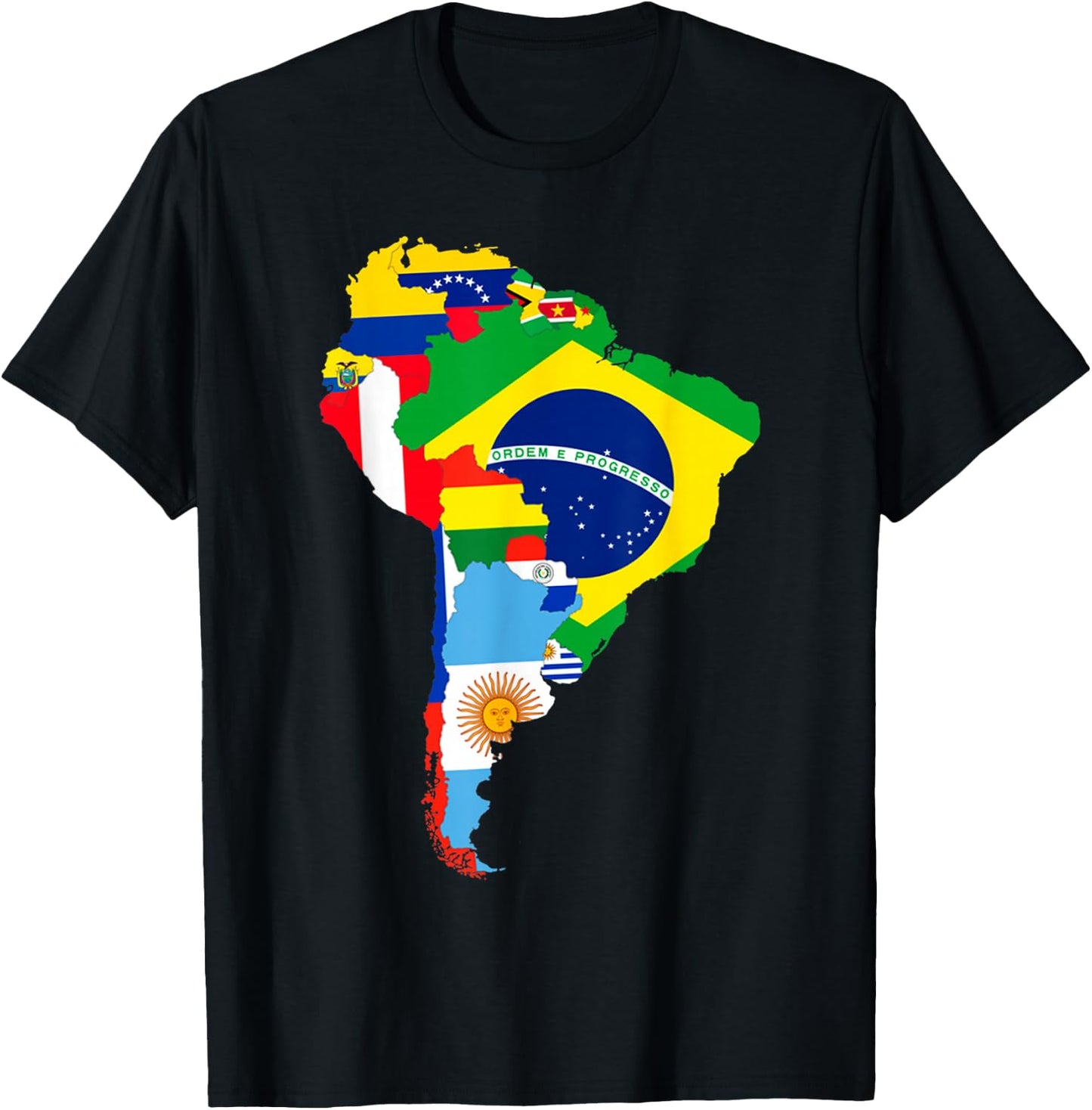 Latin South America Continent Map Flags T-Shirt - T-Shirt | Black