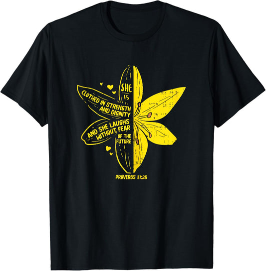 She's Clothed Strength Verse Bible Jesus God Christian Gift T-Shirt - T-Shirt | Black