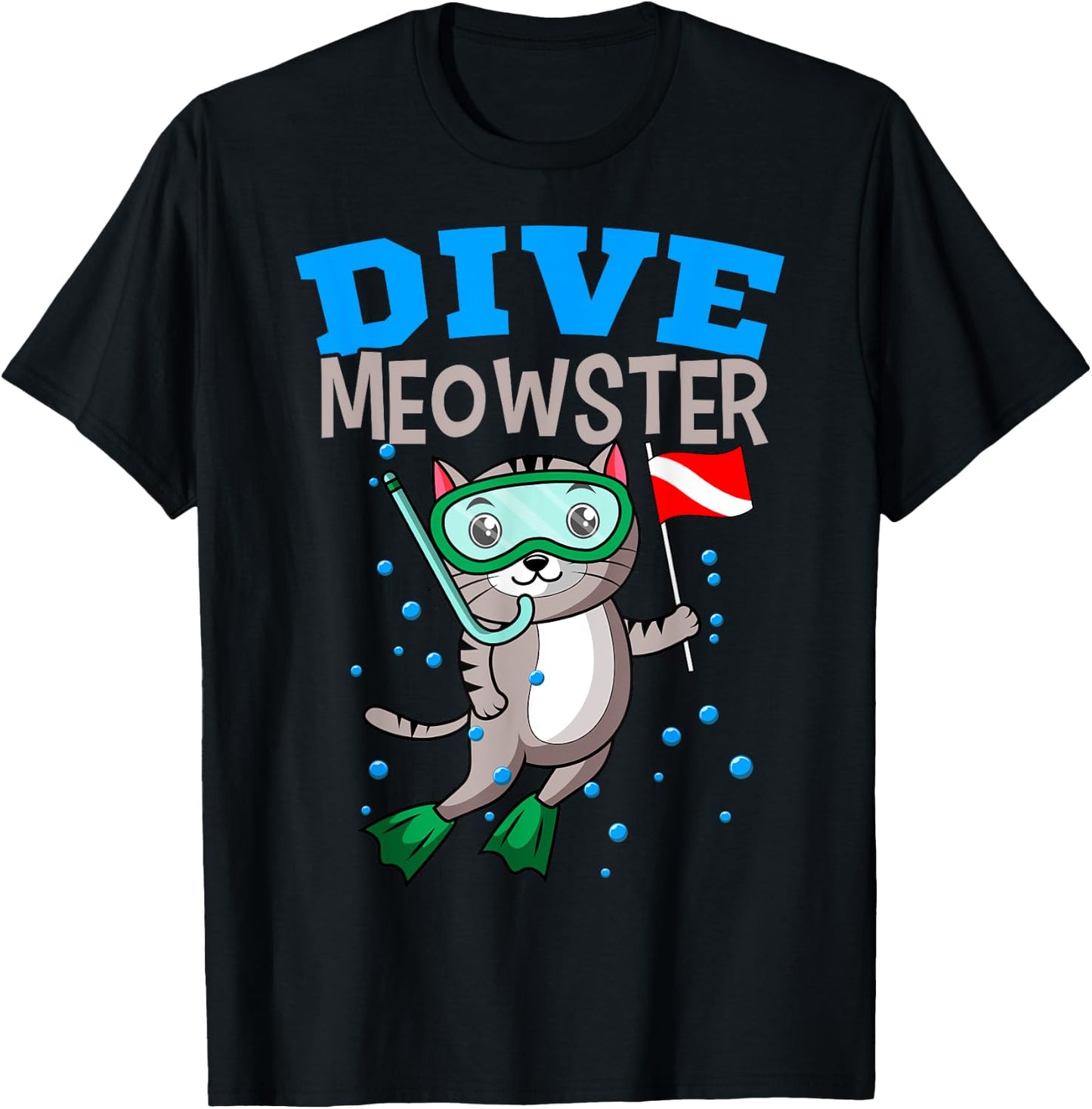 Cat Diver Meowster Scuba Diving Down Flag Underwater Dive Men Women Girls Kids T-Shirt - T-Shirt | Black