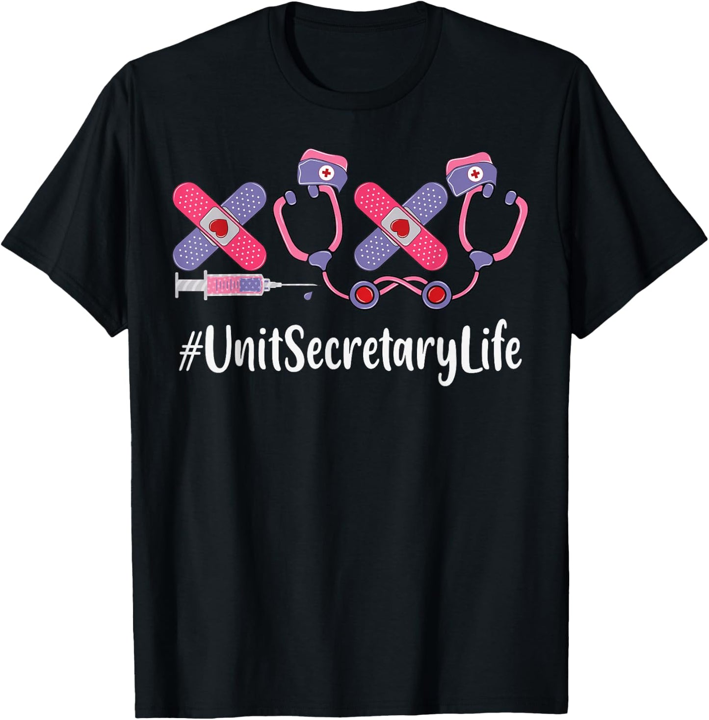 Unit Secretary Valentines Day Women Stethoscope Appreciation T-Shirt - T-Shirt | Black