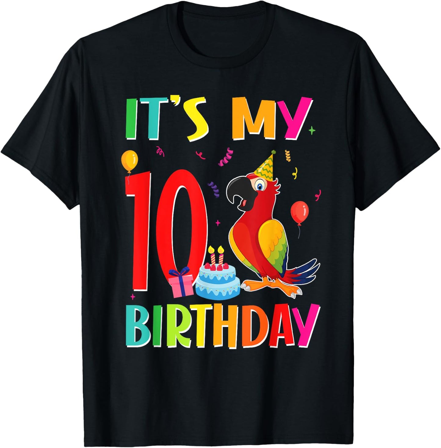 Its My 10th Birthday Parrot Bird Lover 10 Years Old T-Shirt - T-Shirt | Black