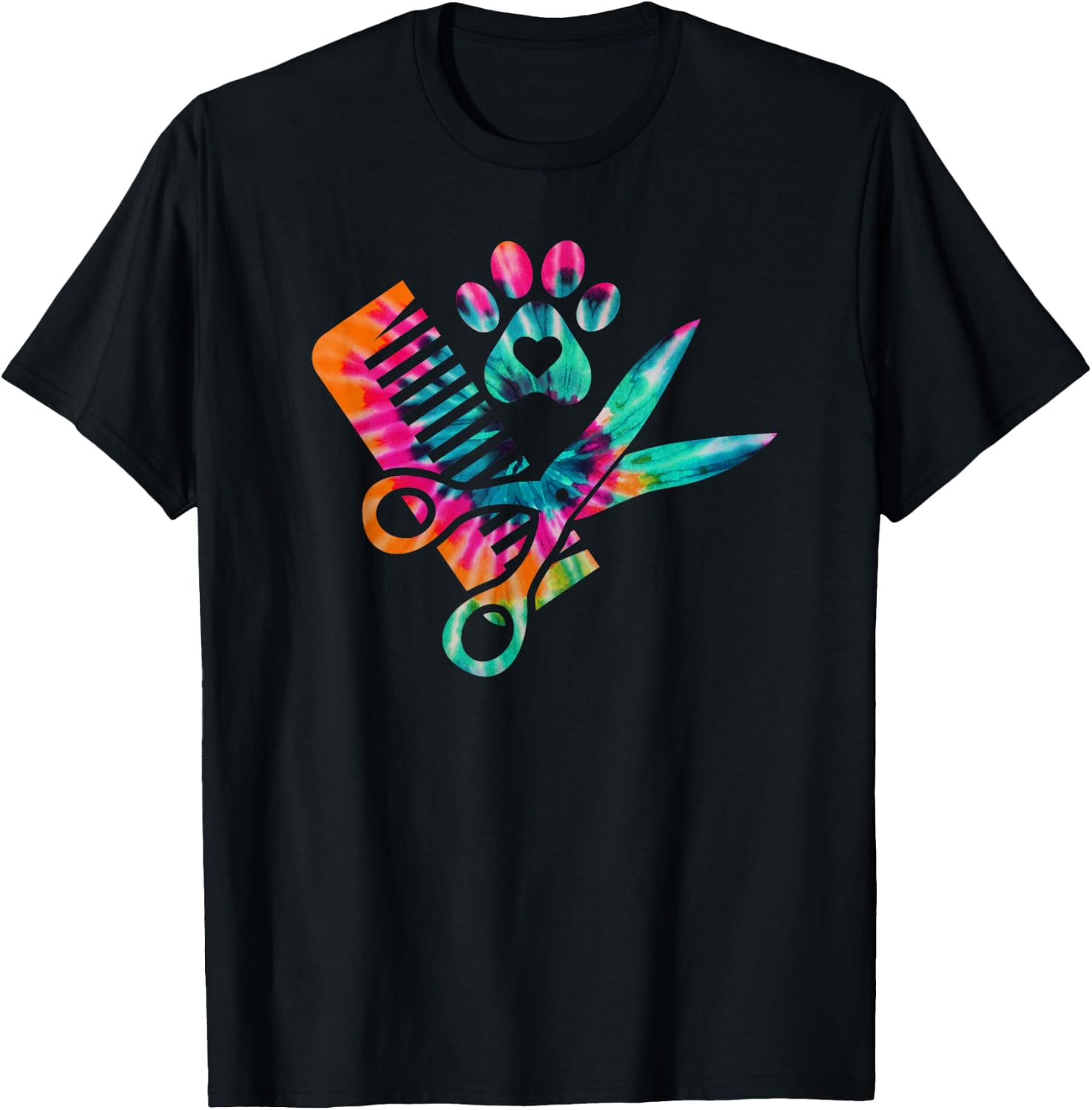 Dog Groomer Tie Dye cute for future Dog groomers Women Girls Kids T-Shirt - T-Shirt | Black