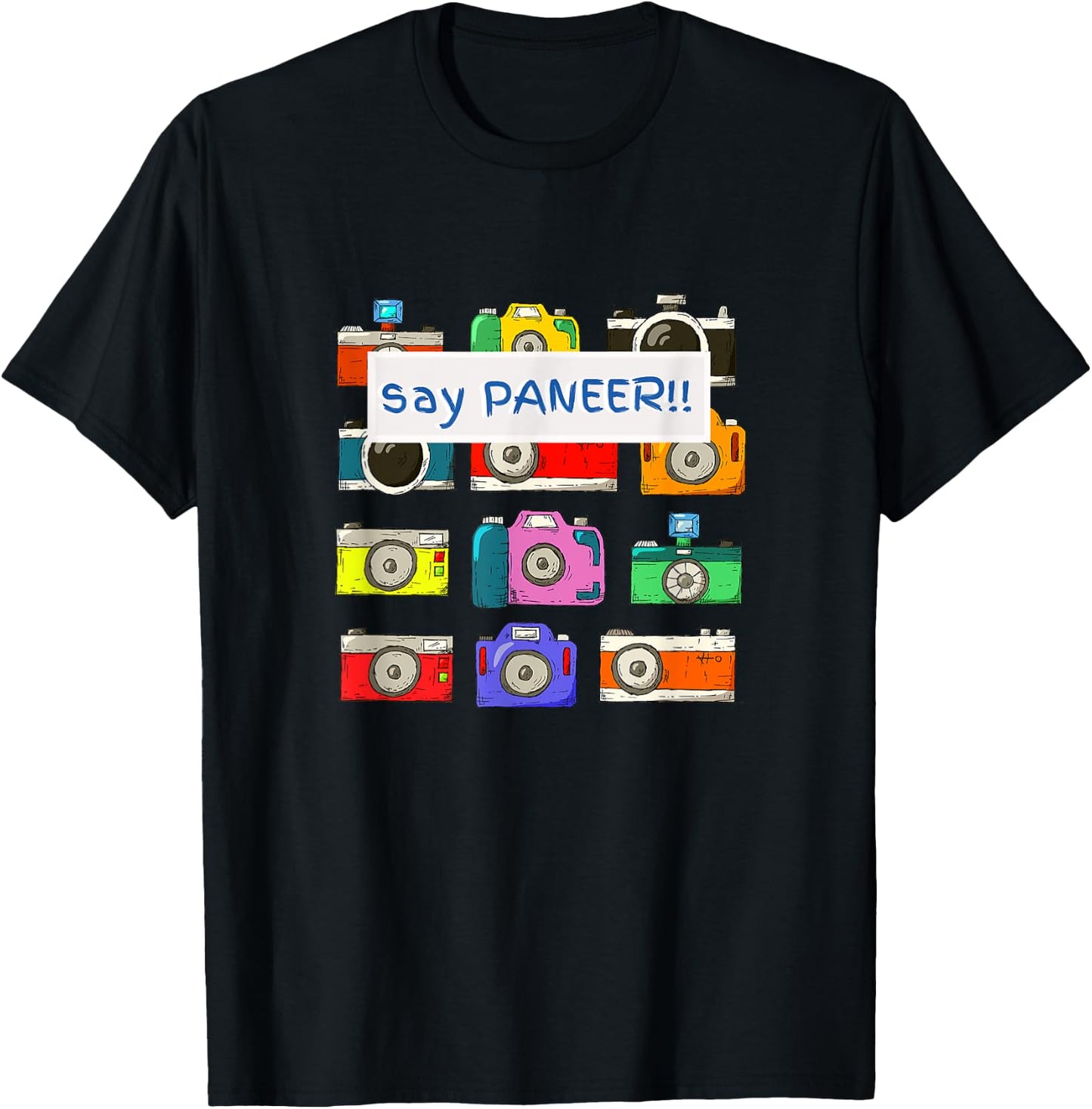 Say Paneer | Funny Indian Cheese Retro Camera Men Women T-Shirt - T-Shirt | Black