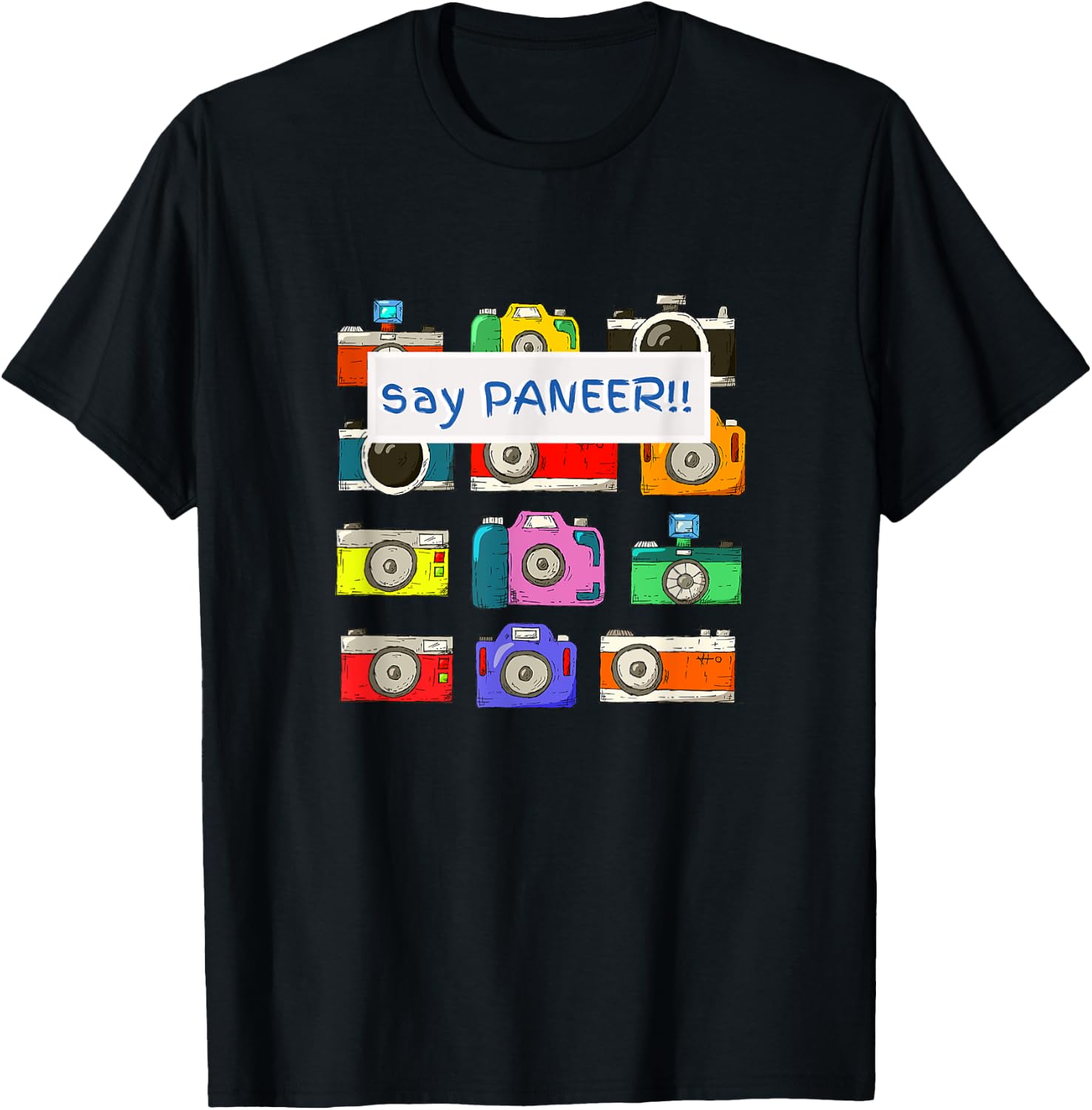 Say Paneer | Funny Indian Cheese Retro Camera Men Women T-Shirt - T-Shirt | Black
