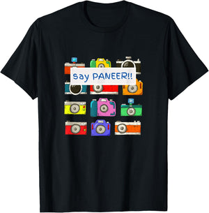 Say Paneer | Funny Indian Cheese Retro Camera Men Women T-Shirt - T-Shirt | Black