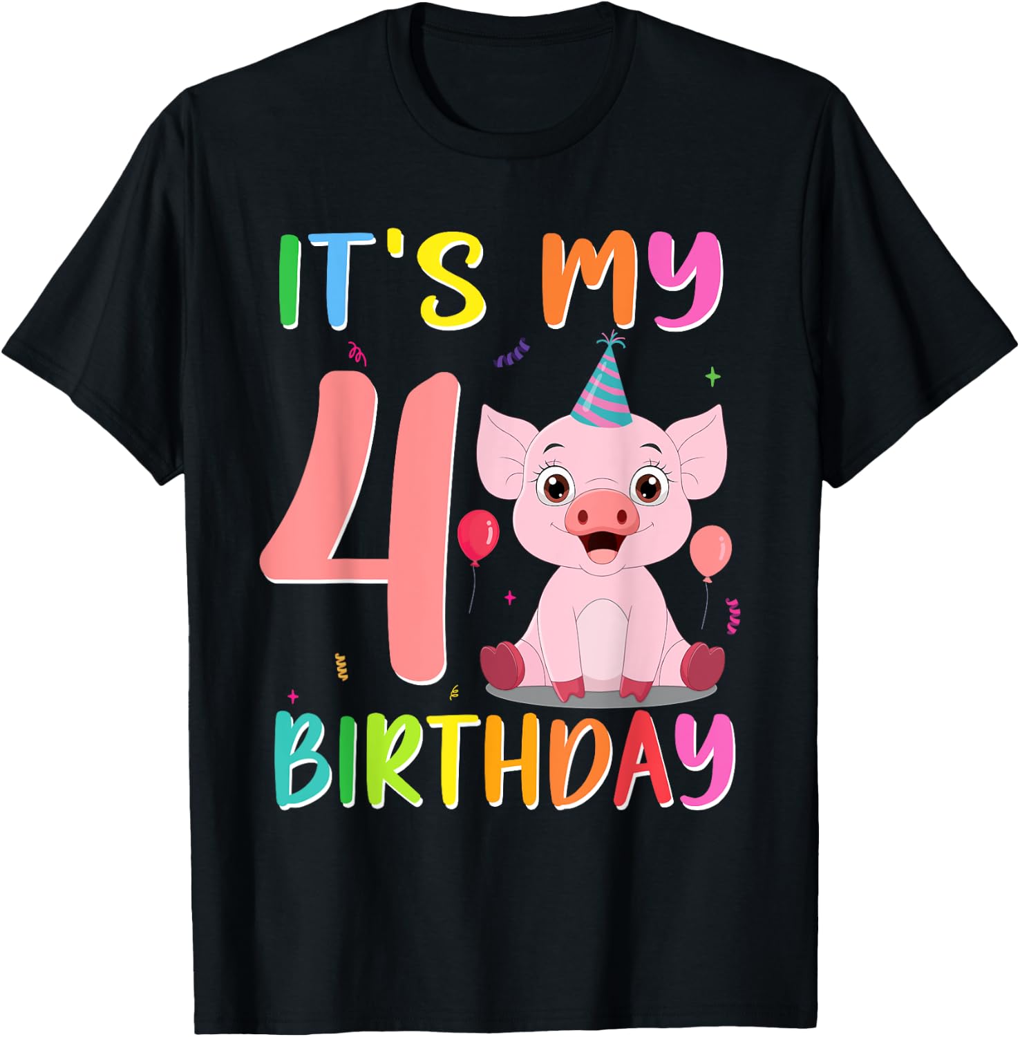 It’s My 4th Birthday Pig for Pig Lover 4 Year Old T-Shirt - T-Shirt | Black