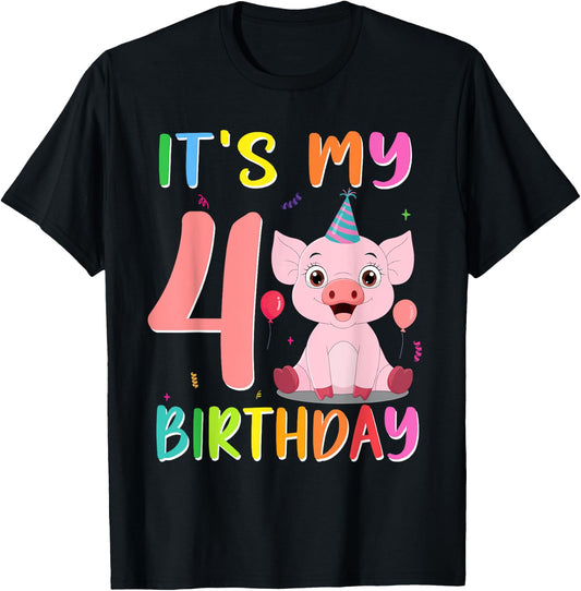 It’s My 4th Birthday Pig for Pig Lover 4 Year Old T-Shirt - T-Shirt | Black