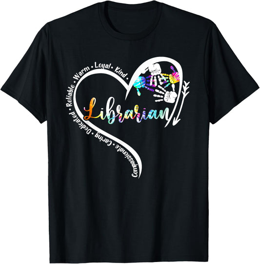 Tie Dye Heart Librarian Life Back2school Teachers Day T-Shirt - T-Shirt | Black