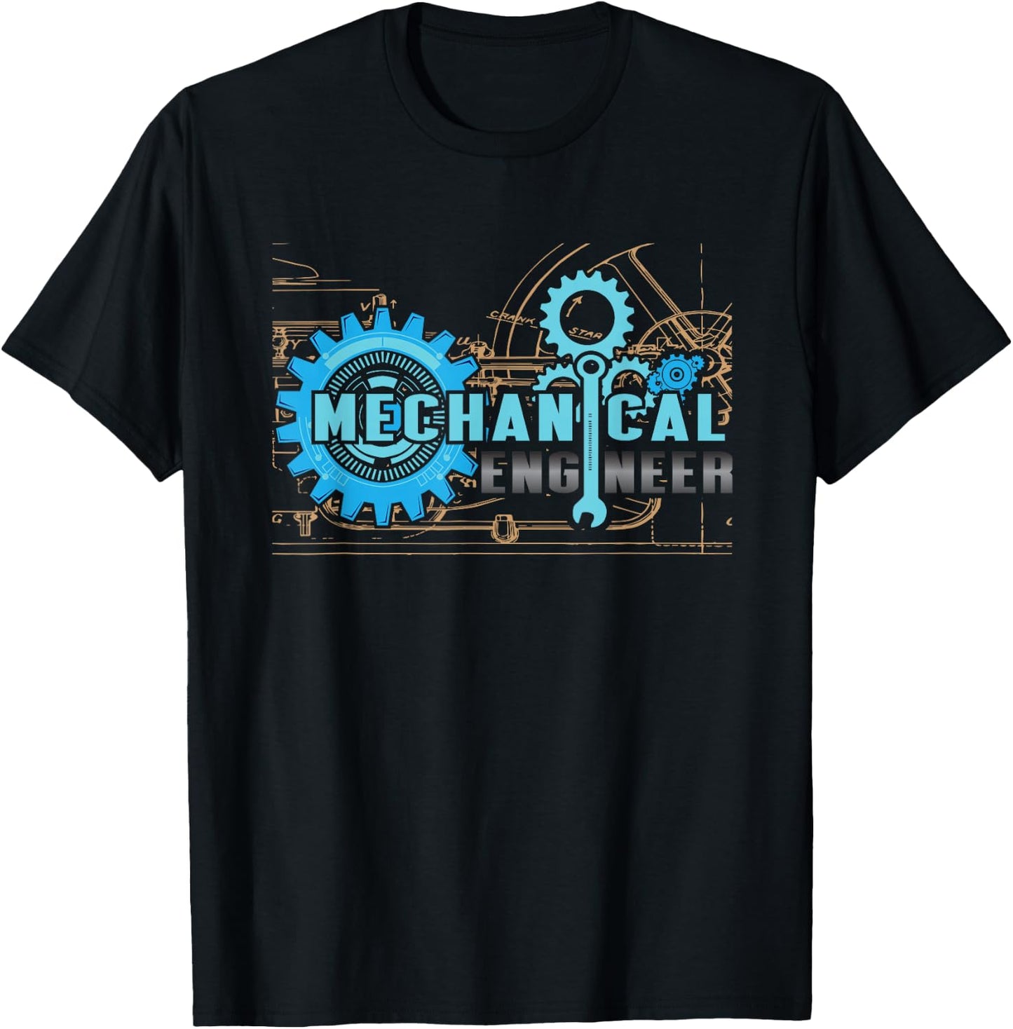 Mechanical Engineer Gears Wrench Technical Design T-Shirt - T-Shirt | Black
