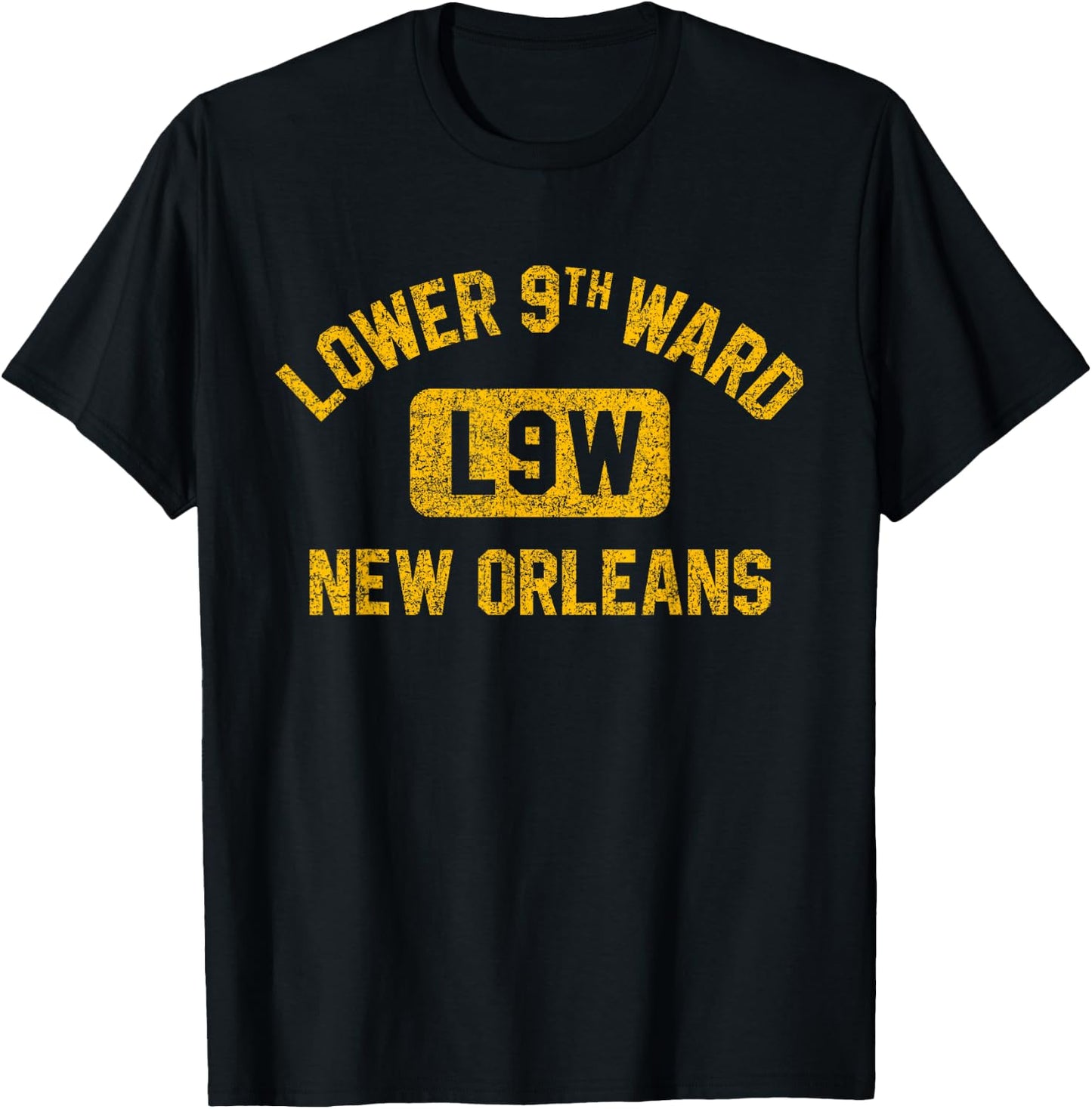 Lower 9th Ward New Orleans Gym Style Distressed Amber Print T-Shirt - T-Shirt | Black