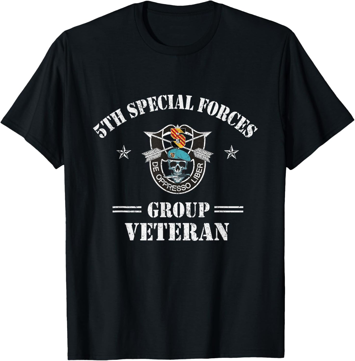 5th Special Forces Group Veteran (5th SFG) De Oppresso Liber T-Shirt - T-Shirt | Black