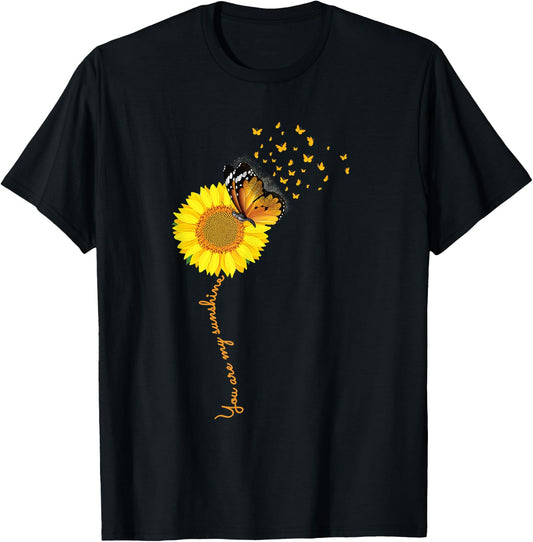 Sunflower You Are My Sunshine Butterflies Mom Gift T-Shirt - T-Shirt | Black