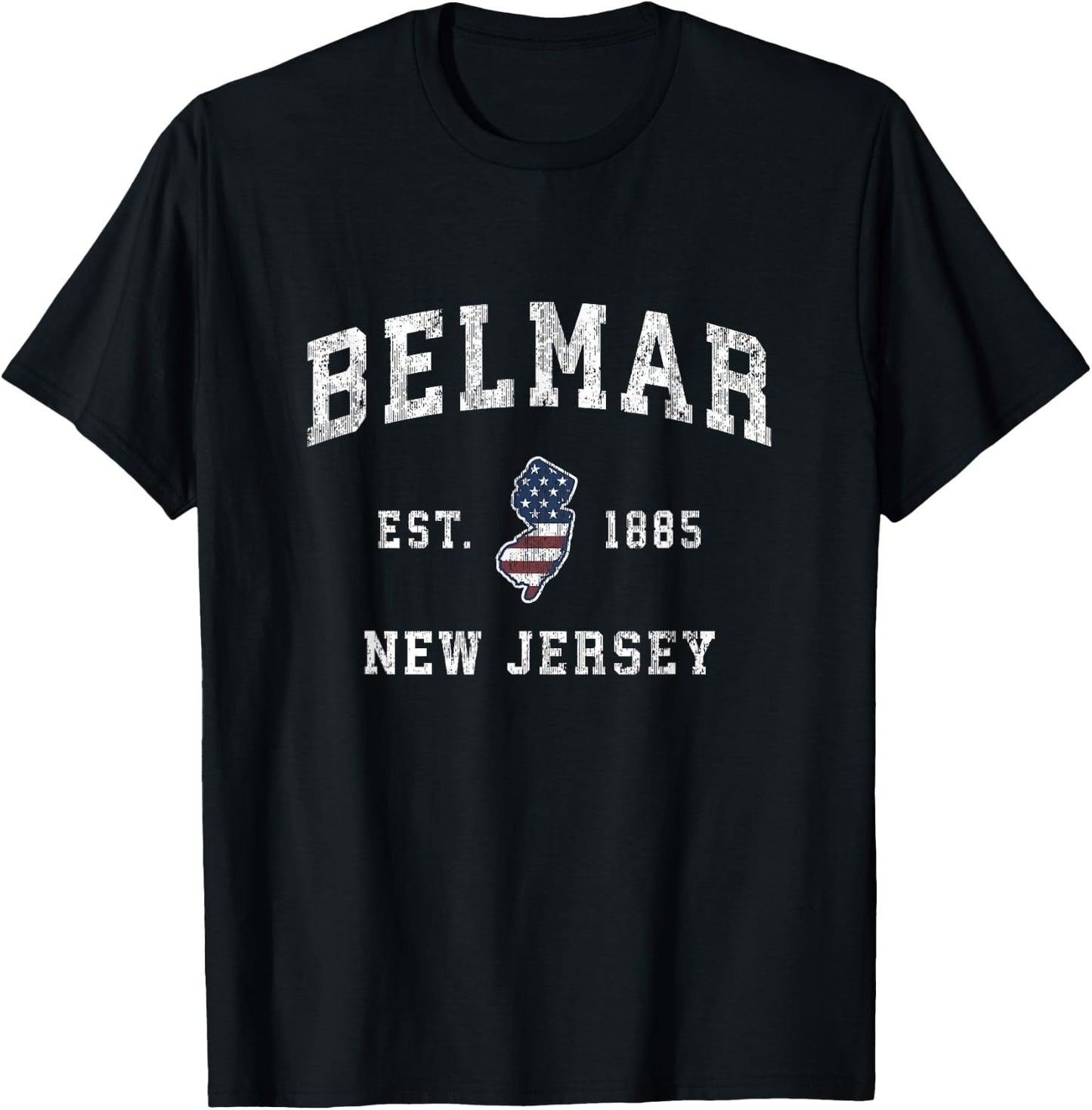 Belmar New Jersey NJ Vintage American Flag Sports Design T-Shirt - T-Shirt | Black