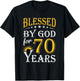 Vintage Blessed by God for 70 years Happy 70th Birthday T-Shirt - T-Shirt | Black