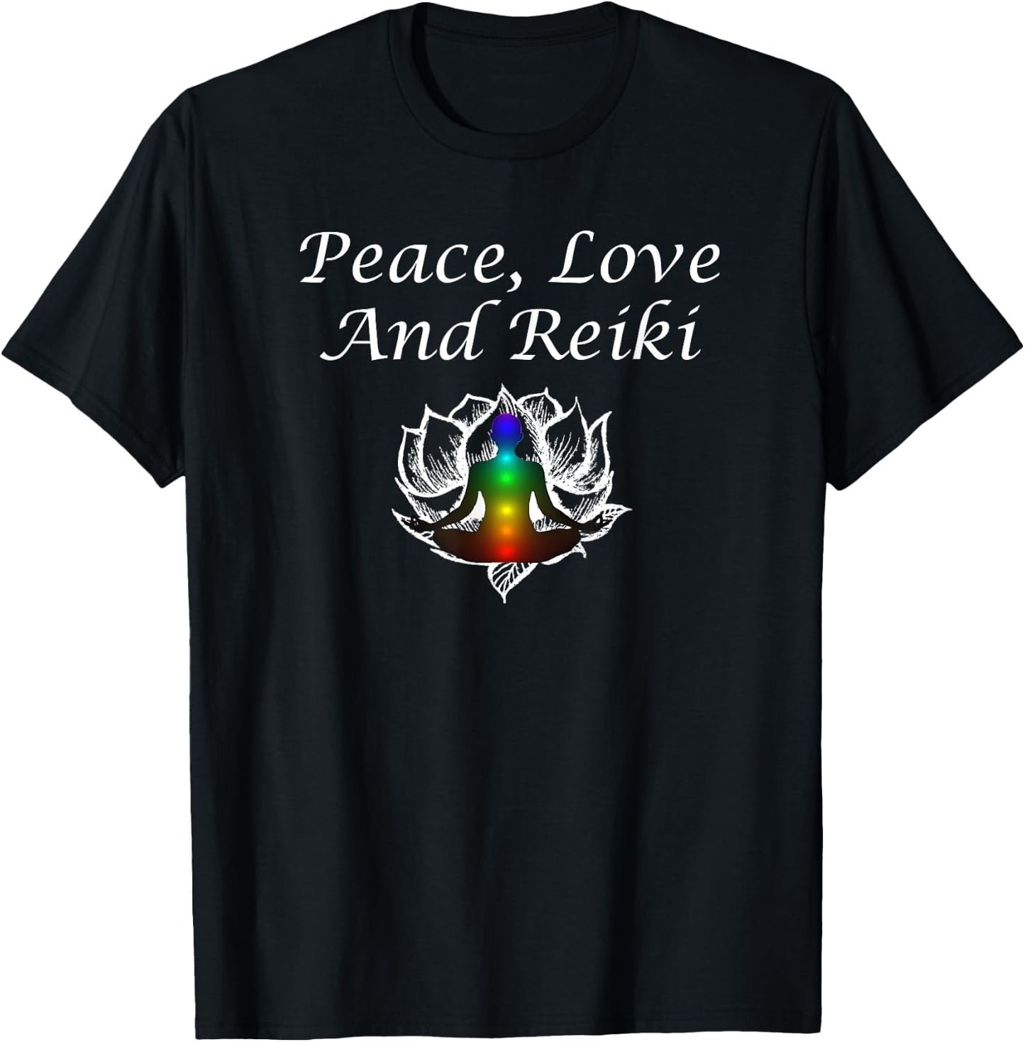 Wrinkled Hippie Peace Love And Reiki Lotus Meditation Chakra Gift T-Shirt - T-Shirt | Black