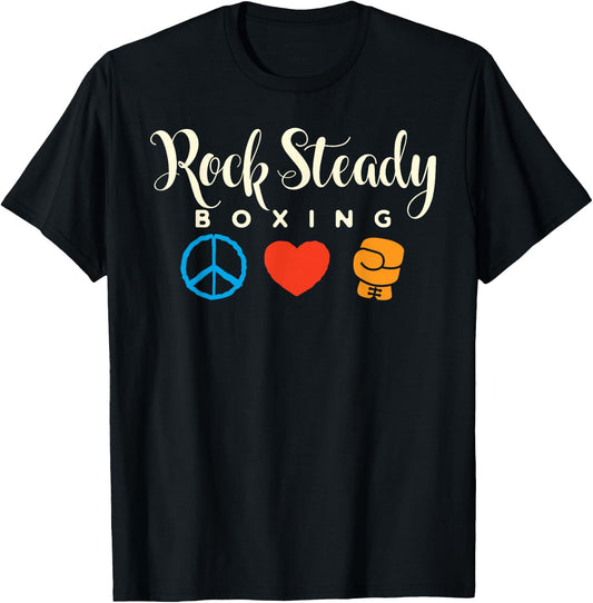 Peace Love Rock Steady Boxing Parkinson's T-Shirt - T-Shirt | Black