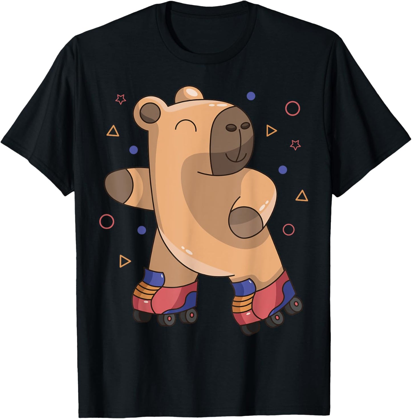 Roller Skater Capybara Rodent Kawaii Girl Boy Retro 70s 80s T-Shirt - T-Shirt | Black