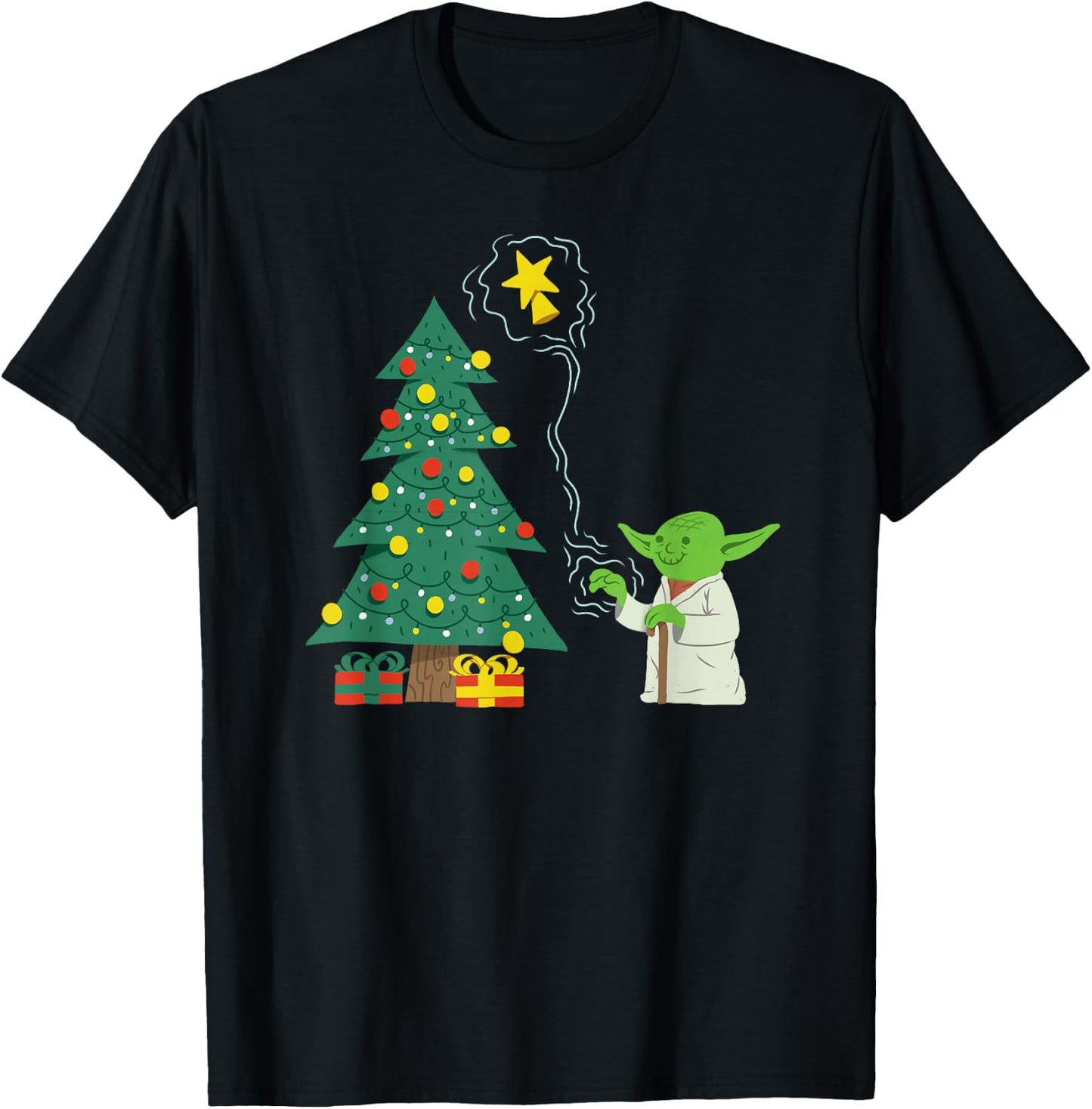 Star Wars Holiday Yoda Decorates Christmas Tree T-Shirt - T-Shirt | Black